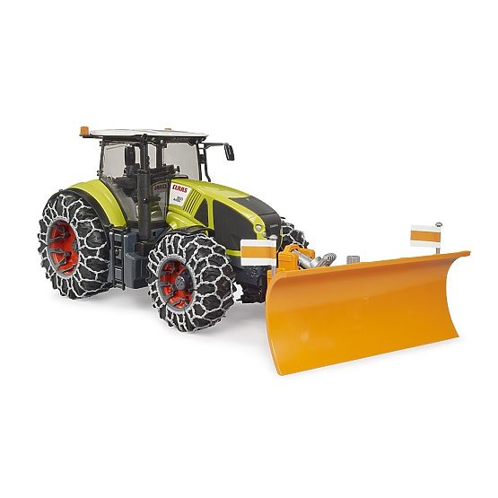 Bruder Claas Axion 950 s snežnimi verigami in plugom