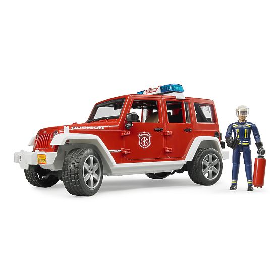 Bruder Rdeči gasilski JEEP WRANGLER s figurico in dodatki