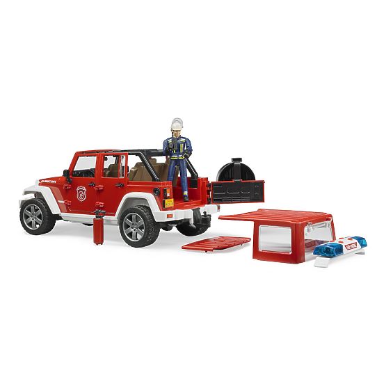 Bruder Rdeči gasilski JEEP WRANGLER s figurico in dodatki