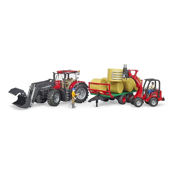 Bruder traktor Case IH Optum 300 CVX s čelnim nakladalnikom in prevoznikom za bale