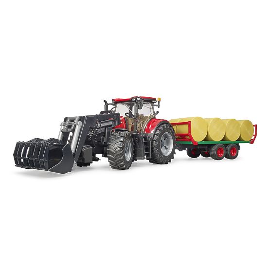 Bruder traktor Case IH Optum 300 CVX s čelnim nakladalnikom in prevoznikom za bale