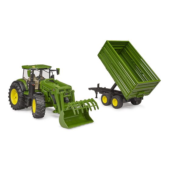 Bruder traktor John Deere 7R 350 s čelnim nakladalnikom in tandem prikolico