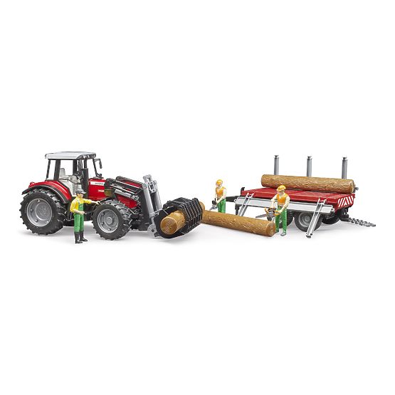 Bruder traktor Massey Ferguson 7480 s čelnim nakladalnikom in prevoznikom hlodov
