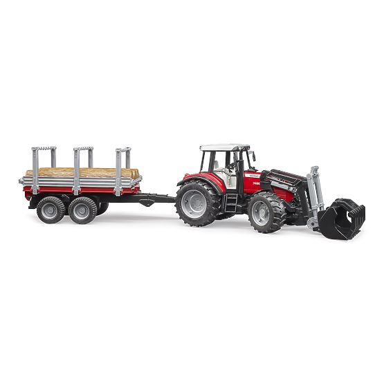 Bruder traktor Massey Ferguson 7480 s čelnim nakladalnikom in prevoznikom hlodov