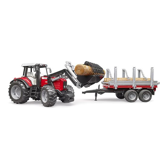 Bruder traktor Massey Ferguson 7480 s čelnim nakladalnikom in prevoznikom hlodov