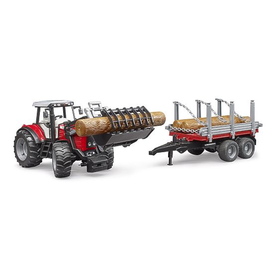 Bruder traktor Massey Ferguson 7480 s čelnim nakladalnikom in prevoznikom hlodov