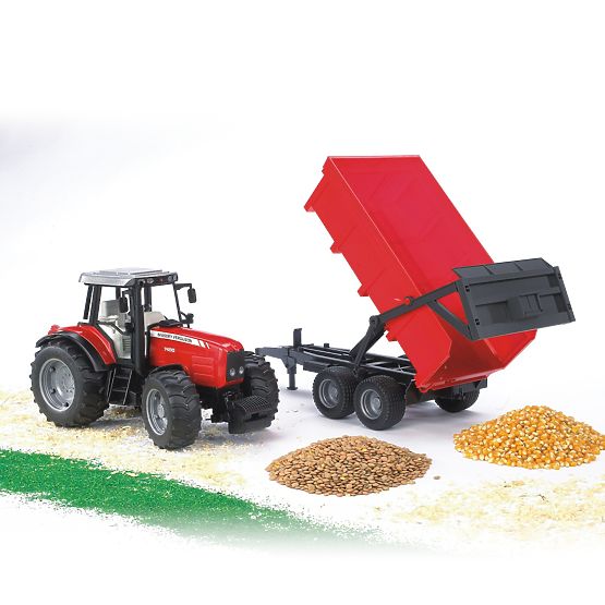 Bruder traktor MASSEY FERGUSON z nagibnim vozom rdeč