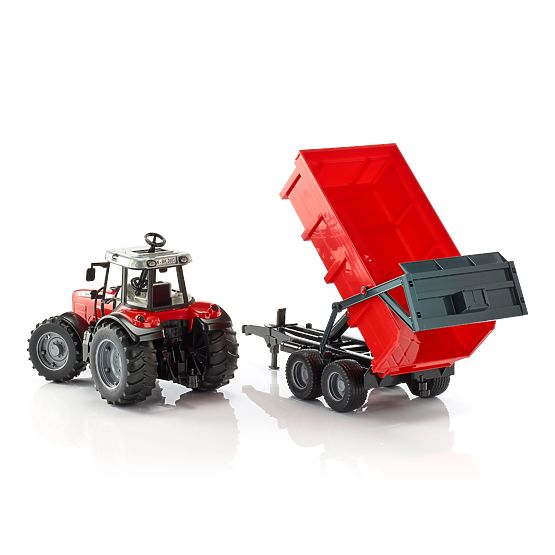 Bruder traktor MASSEY FERGUSON z nagibnim vozom rdeč