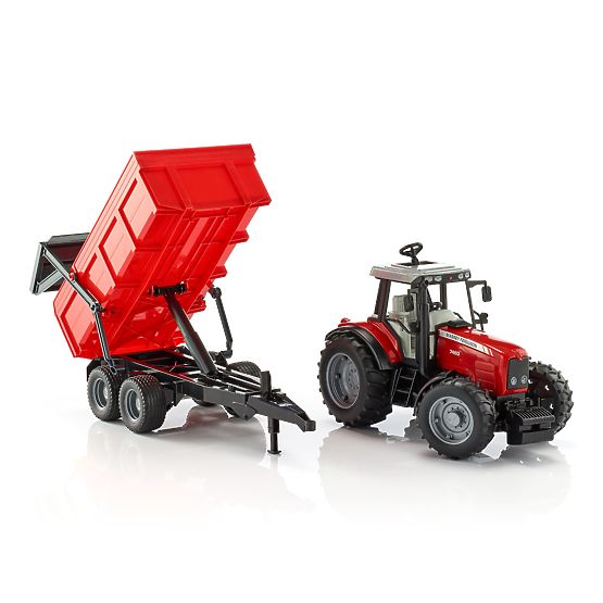 Bruder traktor MASSEY FERGUSON z nagibnim vozom rdeč