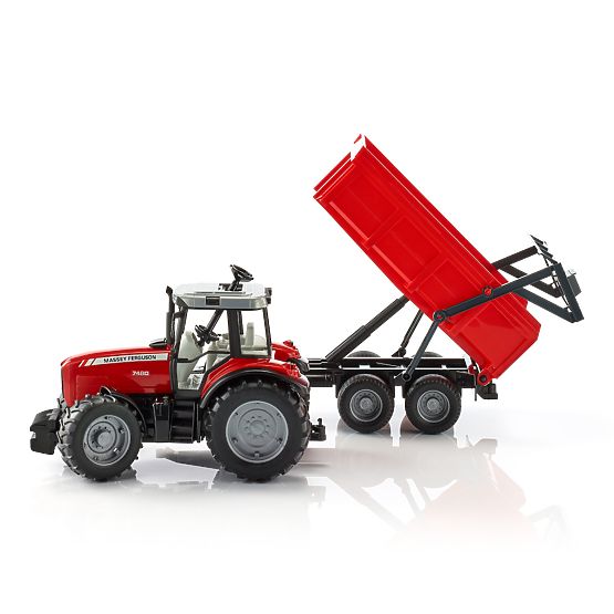 Bruder traktor MASSEY FERGUSON z nagibnim vozom rdeč