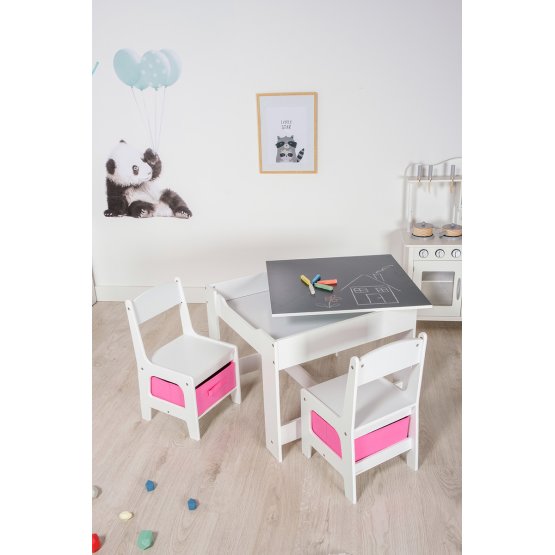 Ourbaby otroška mizica s stoli z roza škatlami