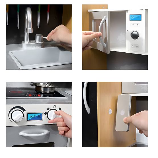 Otroška kuhinja z zvokom in LED tabla kreda kovinski dodatki MDF +3 leta ECOTOYS