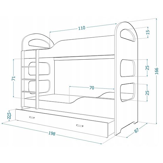 Dětská patrová postel Dominik - bílo-šedá