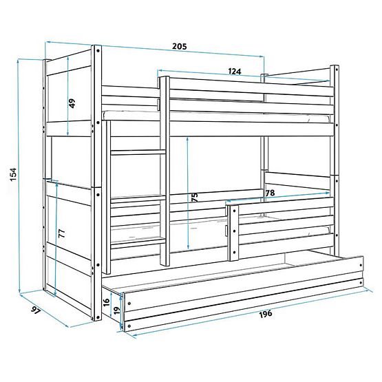 Dětská patrová postel Rocky - přírodní-bílá