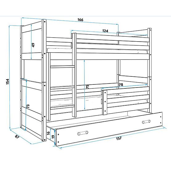 Dětská patrová postel Rocky - šedo-bílá