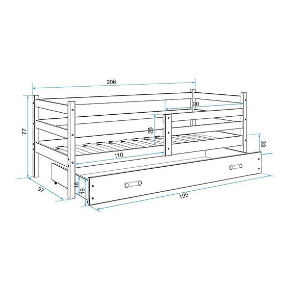 Dětská postel Erik - šedo-bílá