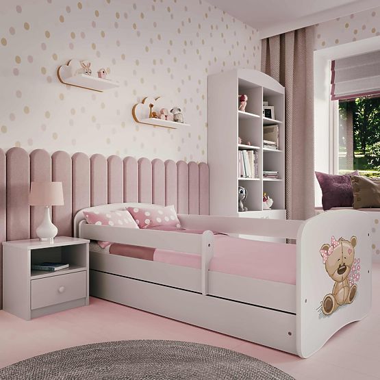Otroška postelja z ograjo Ourbaby - Medvedek - bela