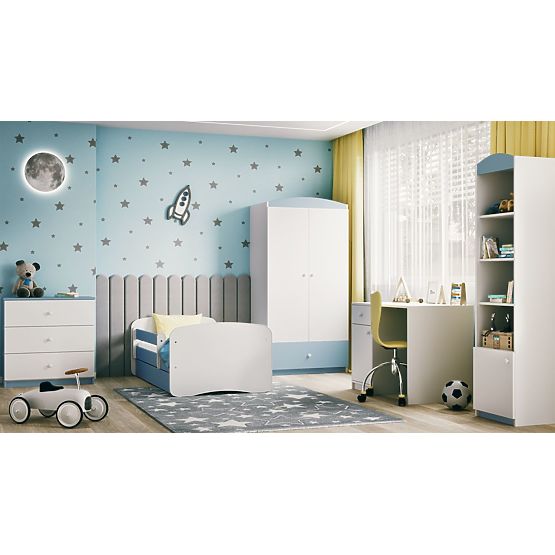 Otroška postelja z ograjo Ourbaby - modro-bela