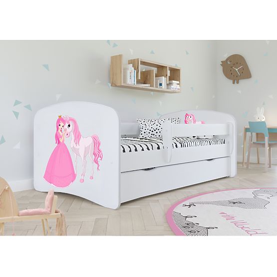 Otroška postelja z ograjo Ourbaby - Princesa s konjem - bela