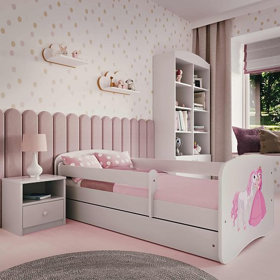 Otroška postelja z ograjo Ourbaby - Princesa s konjem - bela