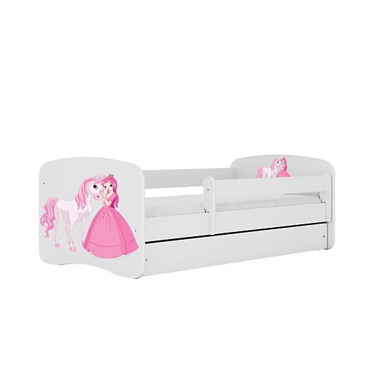 Otroška postelja z ograjo Ourbaby - Princesa s konjem - bela
