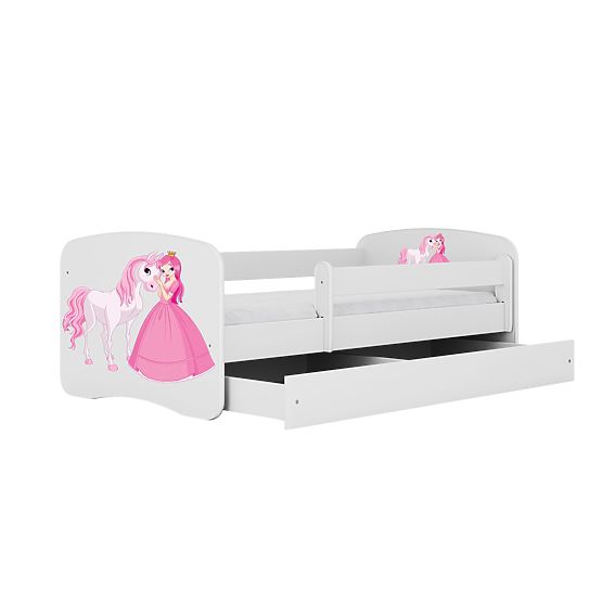 Otroška postelja z ograjo Ourbaby - Princesa s konjem - bela