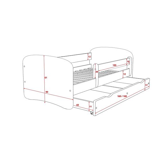 Dětská postel se zábranou Ourbaby - Tanečnice - růžová