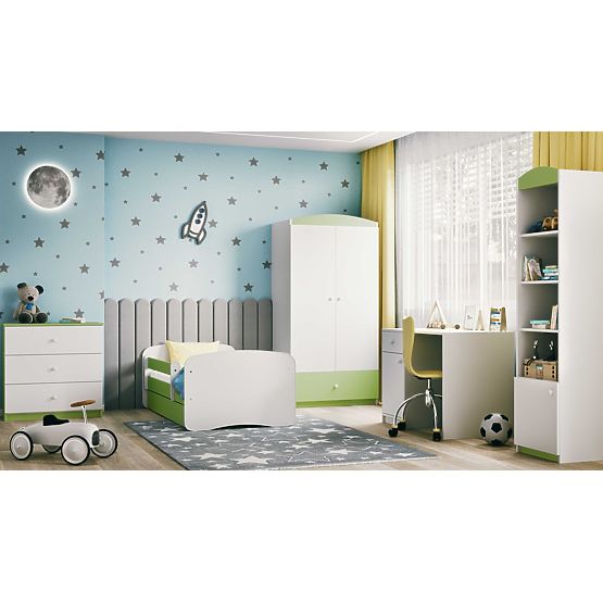 Otroška postelja z ograjo Ourbaby - zeleno-bela