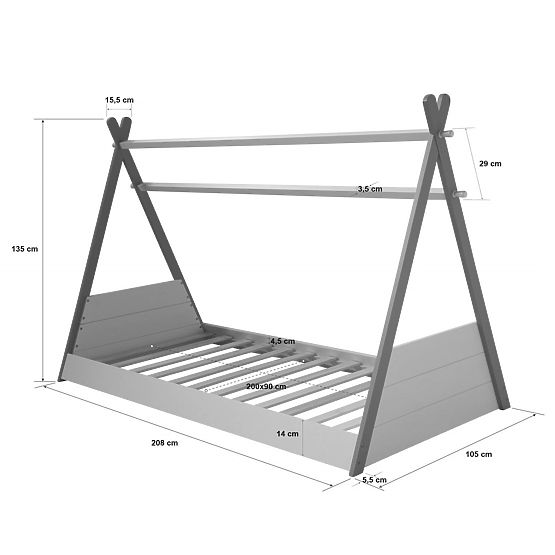Dětská postel Teepee - bílá-šedá