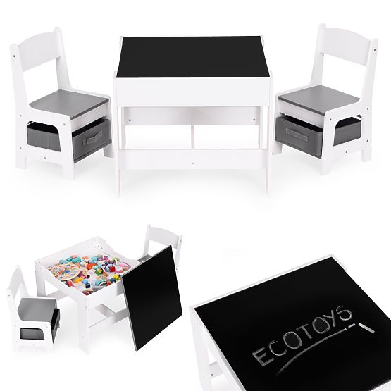 Otroški komplet pohištva miza + 2 stola s tablo ECOTOYS