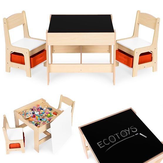 Otroški pohištveni set miza + 2 stoli s tablo ECOTOYS