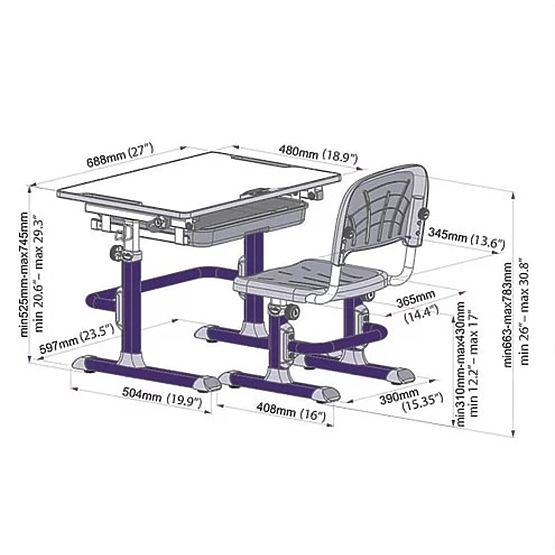 Dětský psací stůl + židle Cubby Lupin - fialový