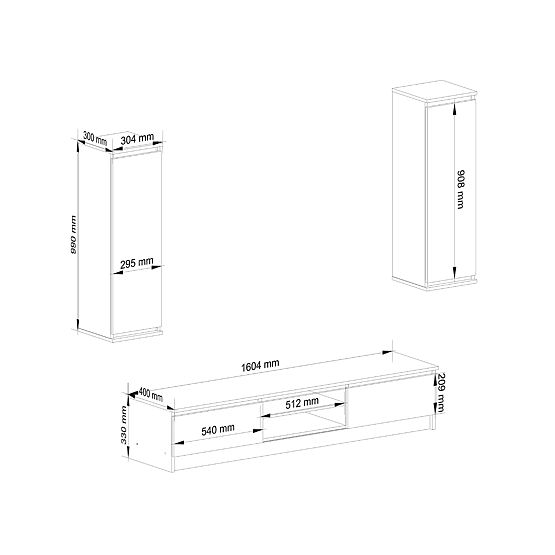 Dnevna stena CLP - komplet pohištva vitrina + bela TV omarica