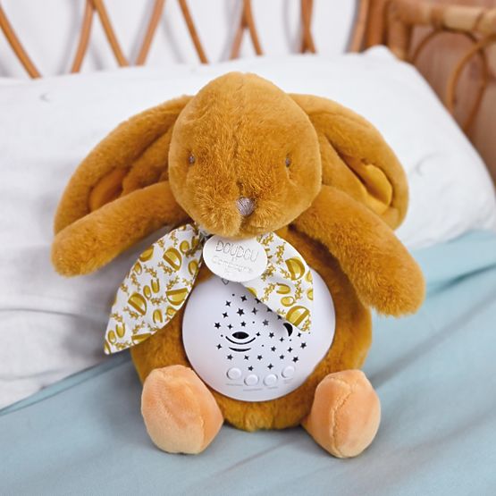 Doudou Glasbena skrinjica s projekcijo Rjavi zajček