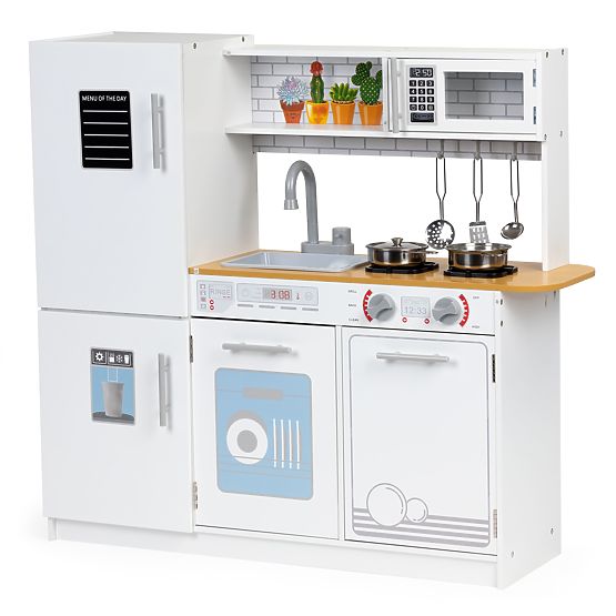 Lesena kuhinja za otroke LED lučka + lonci ECOTOYS