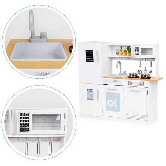 Lesena kuhinja za otroke LED lučka + lonci ECOTOYS