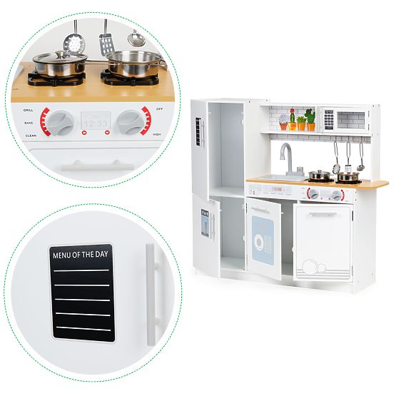 Lesena kuhinja za otroke LED lučka + lonci ECOTOYS