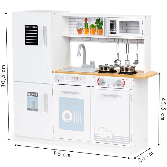 Lesena kuhinja za otroke LED lučka + lonci ECOTOYS
