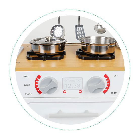 Lesena kuhinja za otroke LED lučka + lonci ECOTOYS