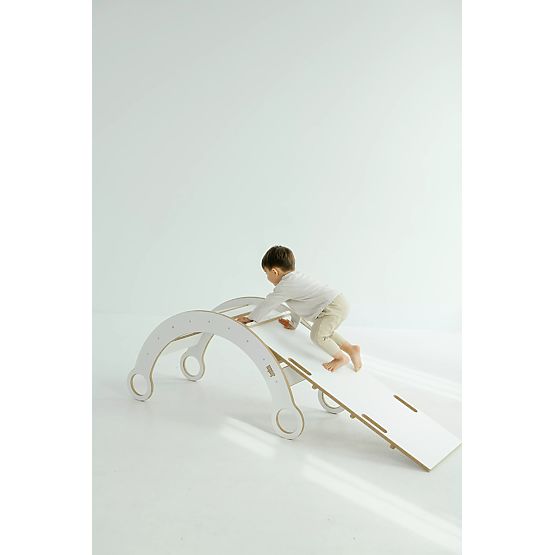 Lesena Montessori gugalnica s toboganom/lestvijo L - bela