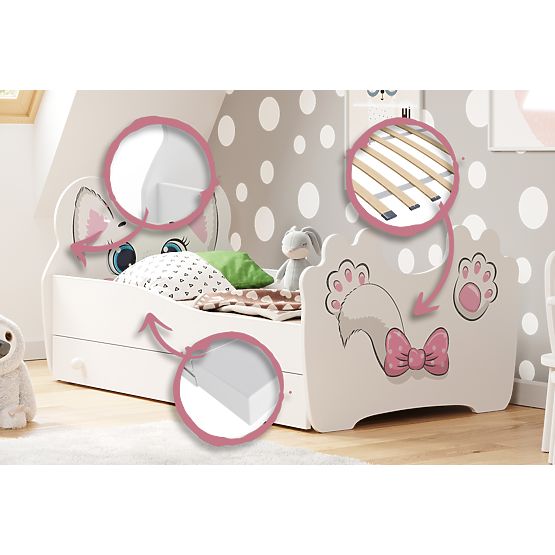 Enojna postelja Pink Cat 160x80 s predalom