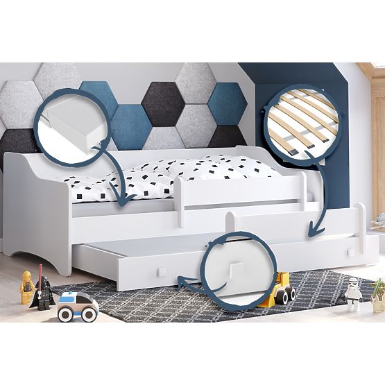 Francoska postelja ERYK s predalom in zaščitno ograjo 160x80 bela ročaj