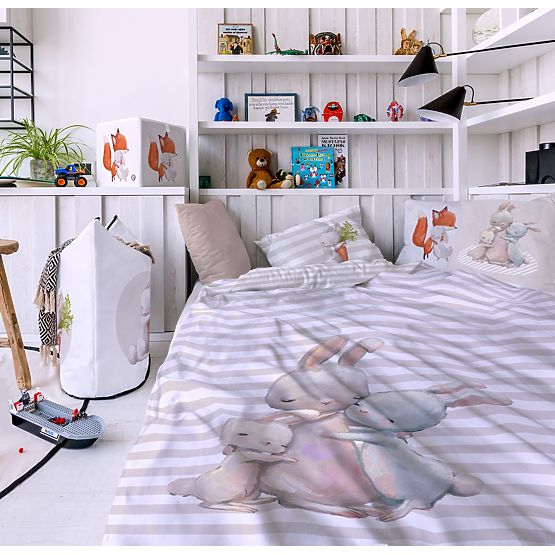 Gospod. Gozdna šola posteljnina Little Fox - zajčki - 100 x 130 cm + 60 x 40 cm