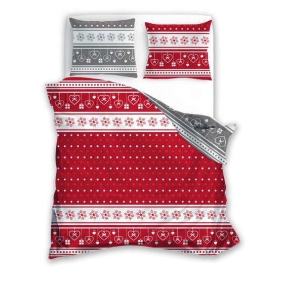 Rdeče-siva božična posteljnina 140x200cm + 70x90cm
