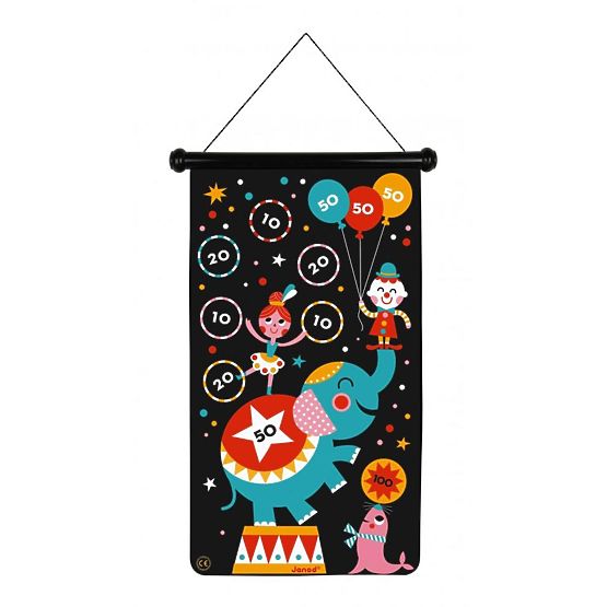 Janod Magnetna dvostranska tarča Circus - 6 pušic