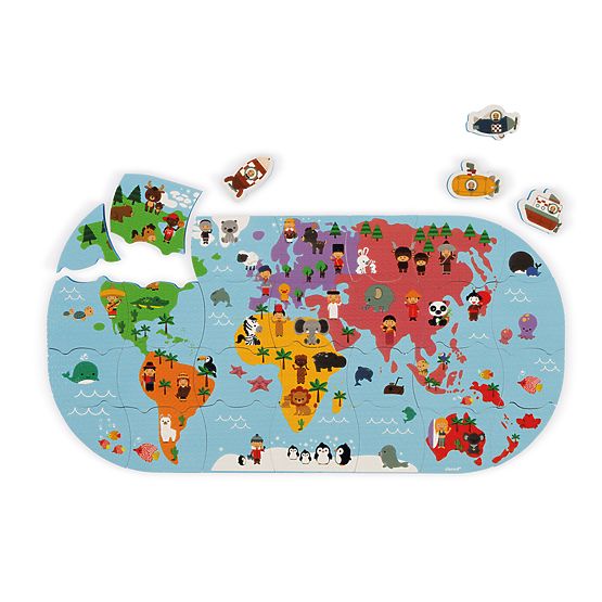 Janod Vodna igrača puzzle Zemljevid sveta 28 kos