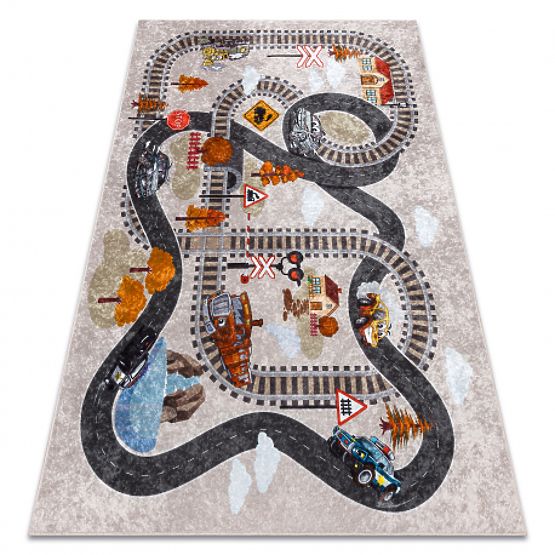 JUNIOR 51986.803 pralna preproga Tiri, lokomotiva za otroke proti zdrsu - siva