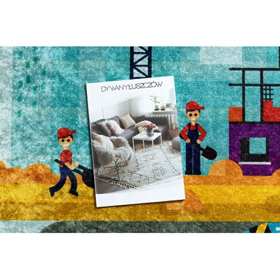 JUNIOR 52105.801 pralna preproga Gradbišče, ulica za otroke proti zdrsu - modra