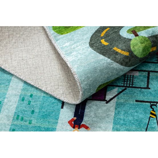 JUNIOR 52105.801 pralna preproga Gradbišče, ulica za otroke proti zdrsu - modra