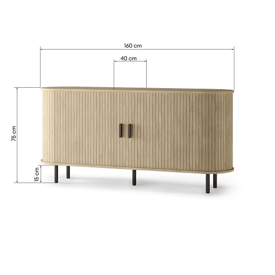 Komoda Gliss, zaobljena, lamele, svetel hrast